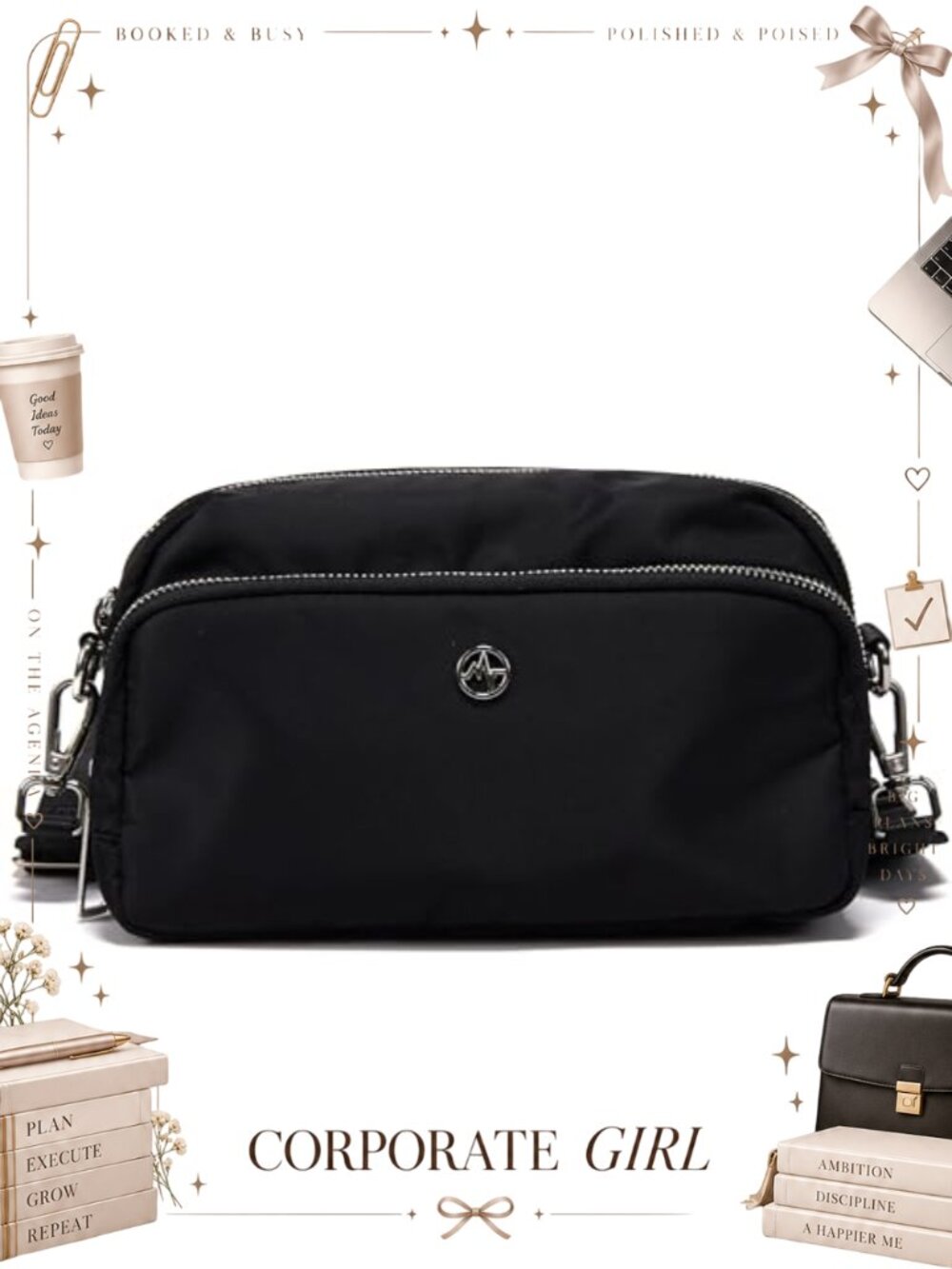 Pander Crossbody Sling Bag Adjustable Strap Water-Resistant Nylon Travel